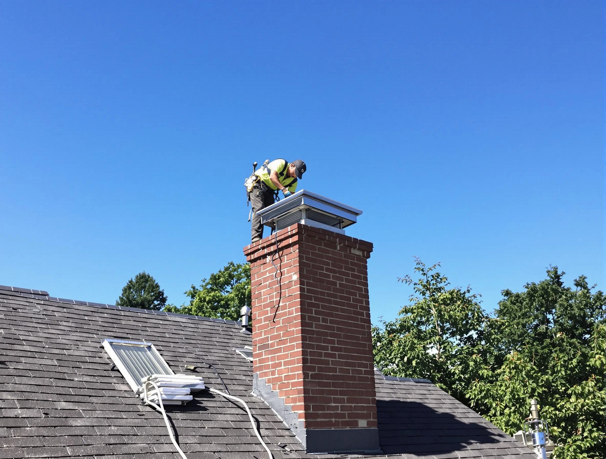 Lone Tree Chimney Sweep technician measuring a chimney cap in Lone Tree, CO