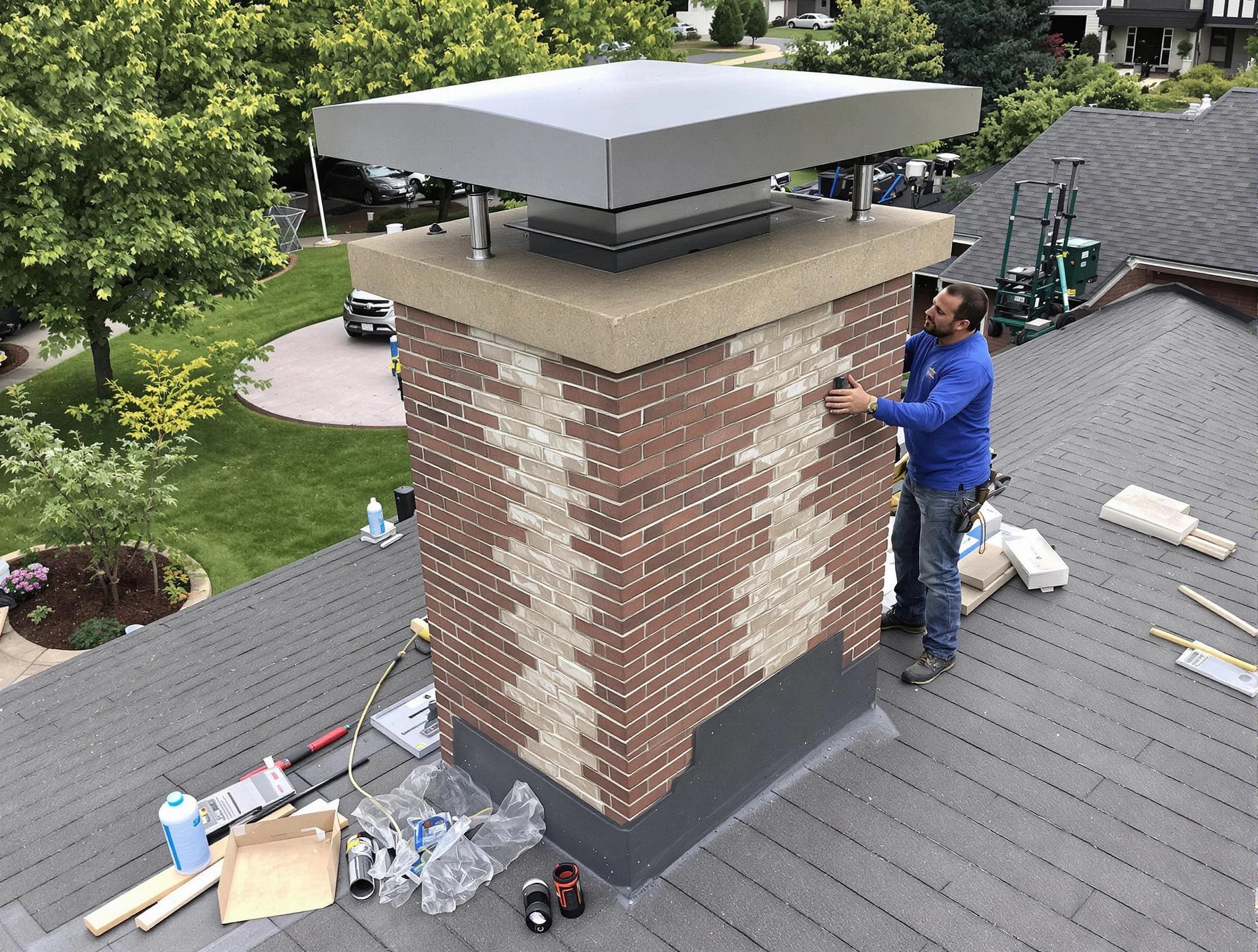 Lone Tree Chimney Sweep team working on a custom chimney remodel in Lone Tree, CO